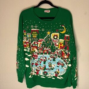 VTG Nutcracker Ugly Christmas Sweatshirt Panda Puffy Green L
